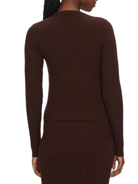 Pinko maglia manica lunga Robusto a costine misto lana marrone