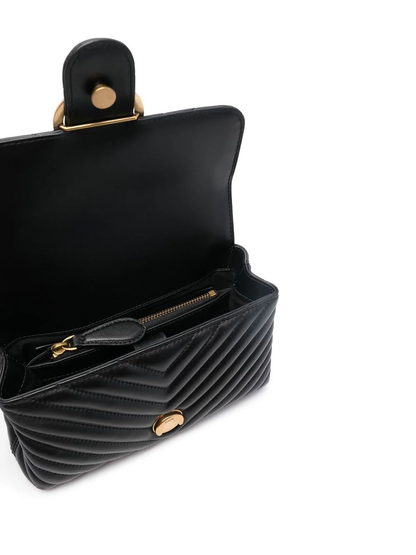 Pinko Love Bag Lady Puff Mini Tasche aus schwarzem und goldfarbenem Chevron-Leder