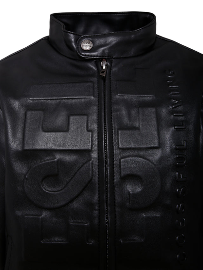 Diesel giubbino biker in ecopelle con logo nero