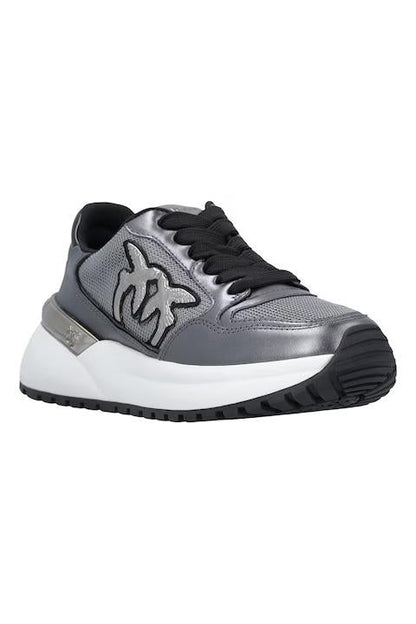 Pinko sneakers Gem in mesh e nappa laminata argento