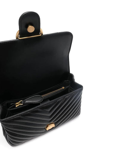 Pinko Love Bag Lady Puff Mini Tasche aus schwarzem und goldfarbenem Chevron-Leder