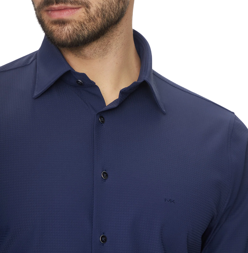 Michael Kors camicia manica lunga Perfermance in micro fantasia blu