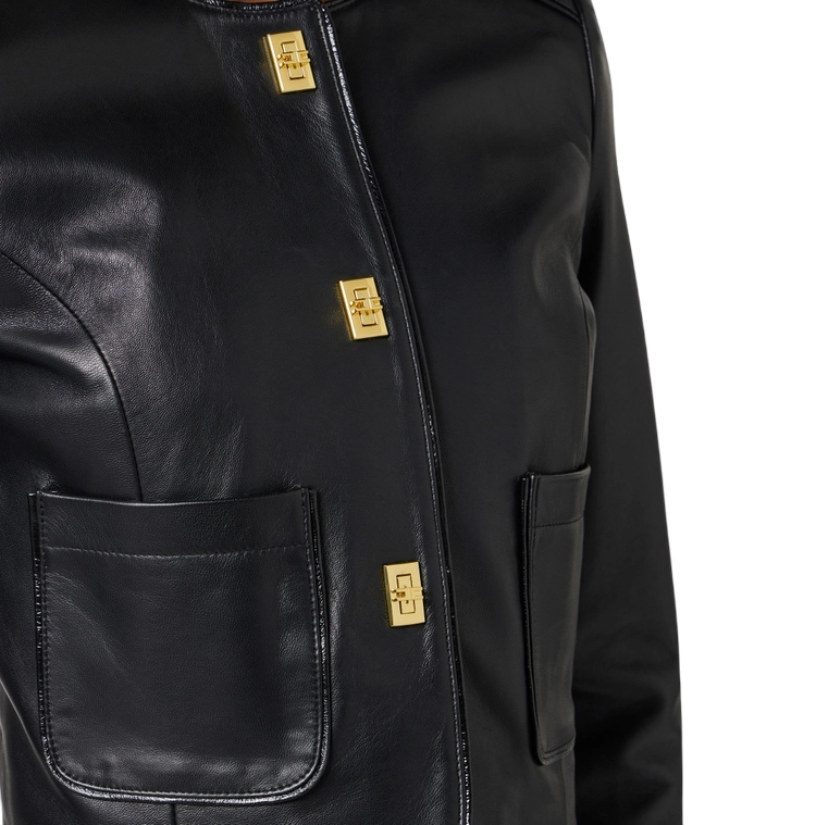 Elisabetta Franchi giubbino in pelle con bottoni gioiello nero