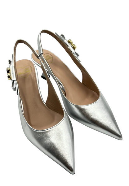 Love Moschino decollete slingback in pelle laminata argento