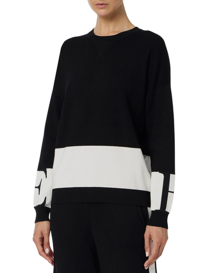 Elisabetta Franchi zweifarbiger Pullover mit schwarz-weißem Logo