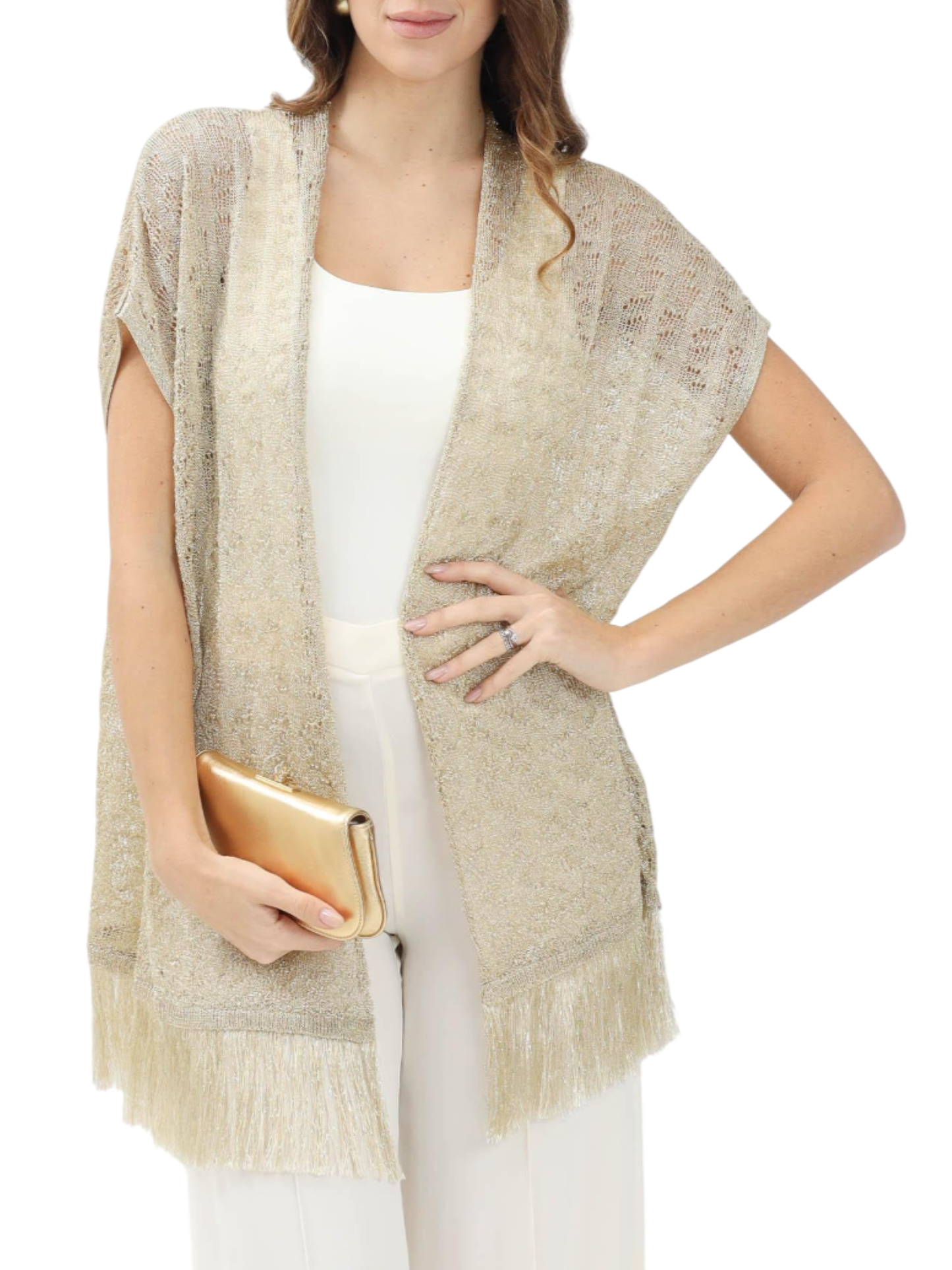 Simona Corsellini cardigan in maglia lurex traforata oro