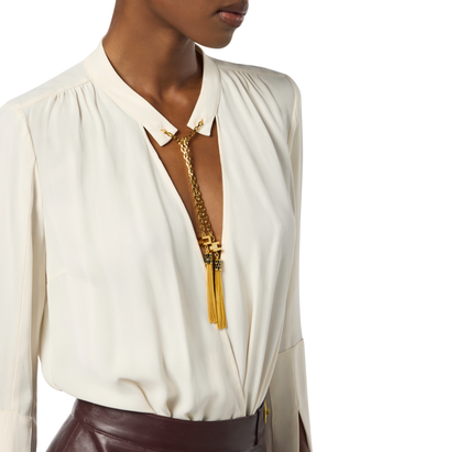 Elisabetta Franchi body in georgette manica lunga panna