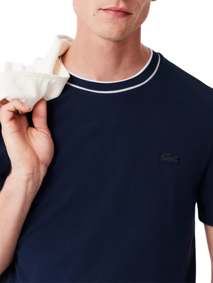 Lacoste T-shirt in piquè con colletto a righe blu