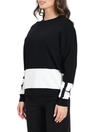 Elisabetta Franchi zweifarbiger Pullover mit schwarz-weißem Logo