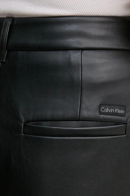 Calvin Klein Jeans pantaloni in ecopelle a gamba larga nero