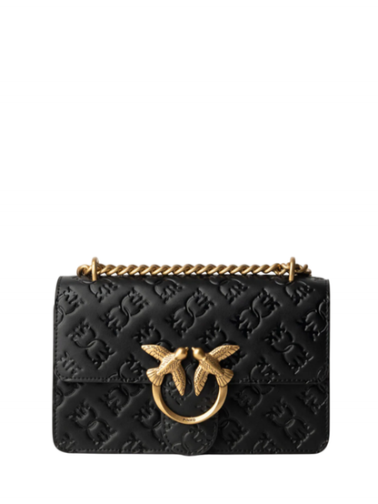 Pinko borsa Love One Mini in pelle con logo imprimè nero oro