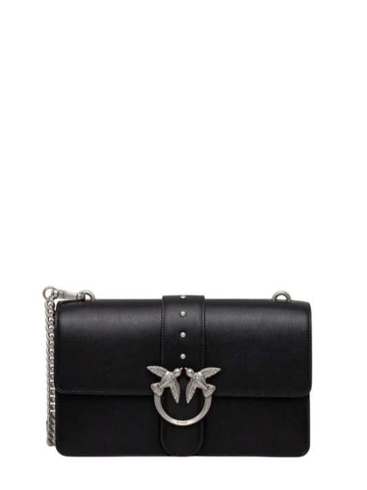 Pinko borsa a tracolla Love One Classic in pelle nero argento