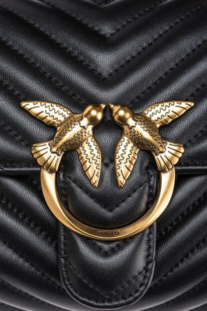 Pinko Love Bag Lady Puff Mini Tasche aus schwarzem und goldfarbenem Chevron-Leder