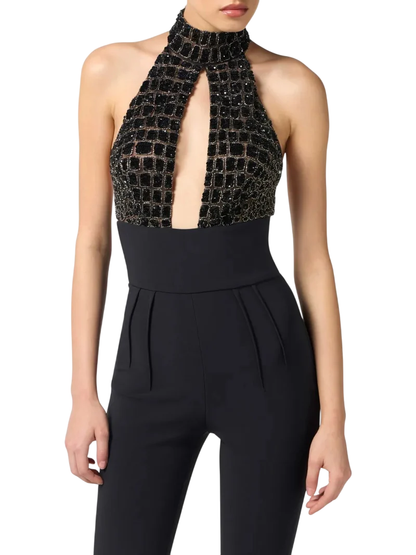 Elisabetta Franchi tuta jumpsuit con paillettes nero