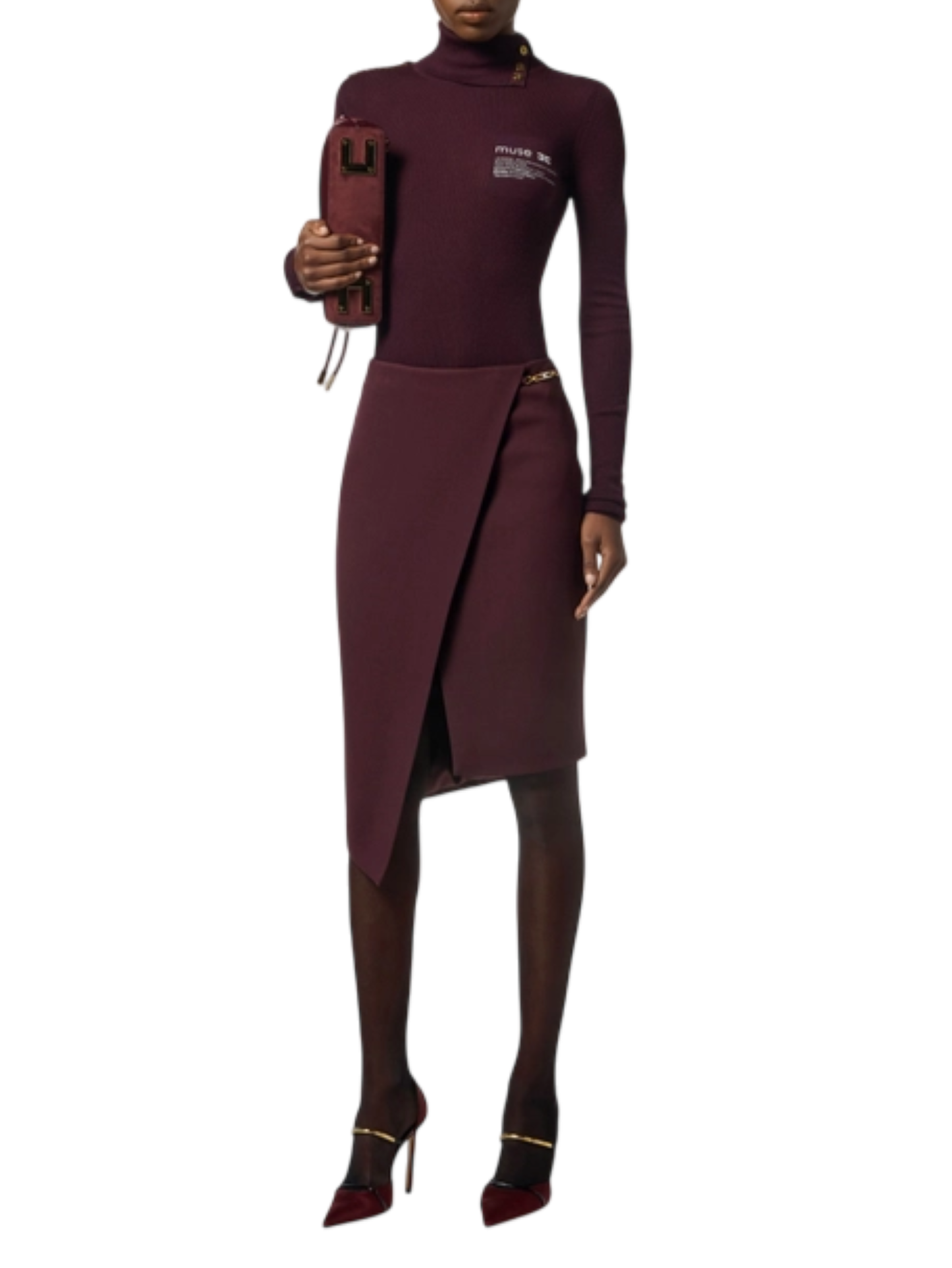 Elisabetta Franchi gonna tubino asimmetrica borgogna