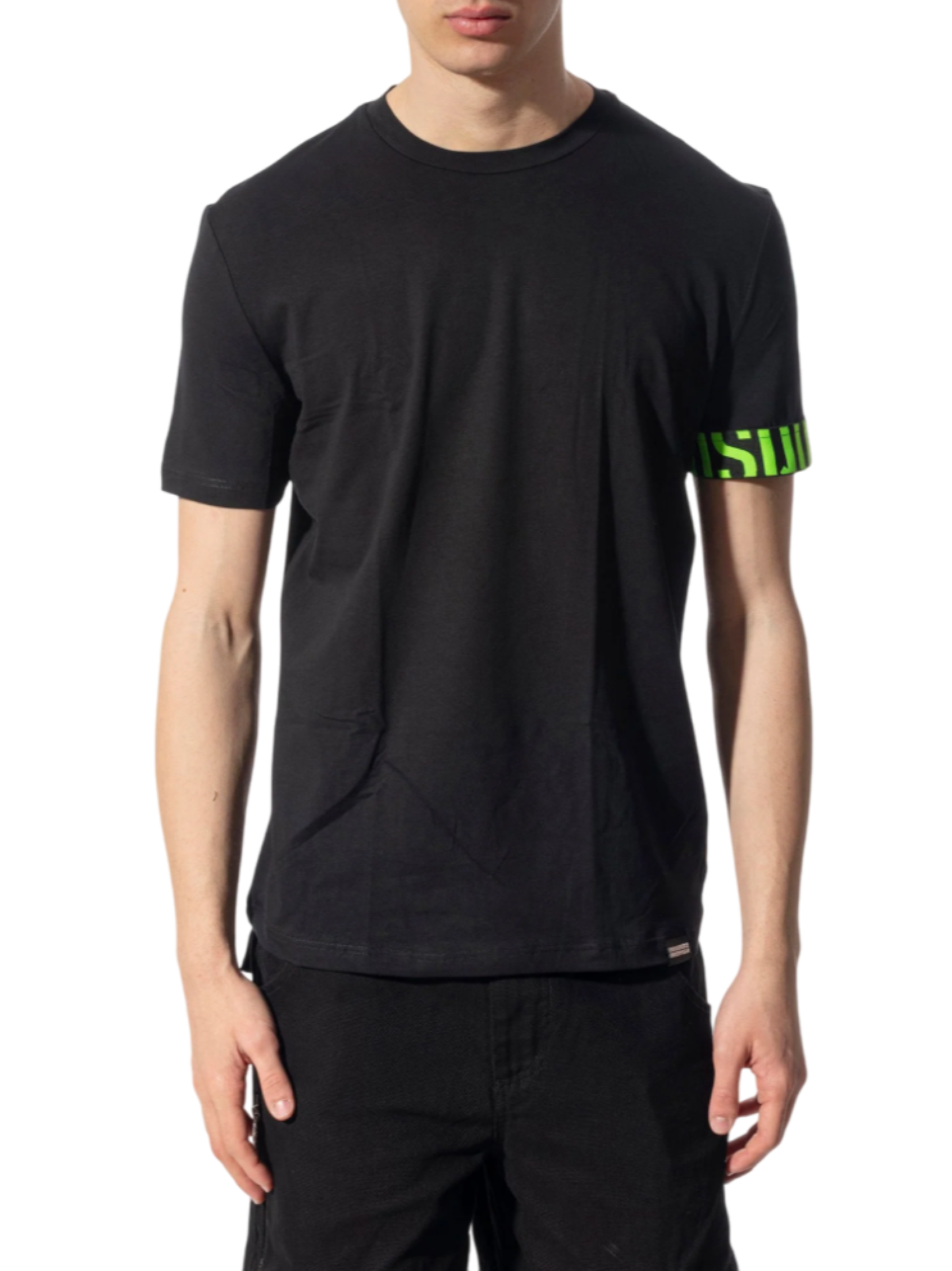 Dsquared2 T-shirt manica corta con banda logata nero verde fluo