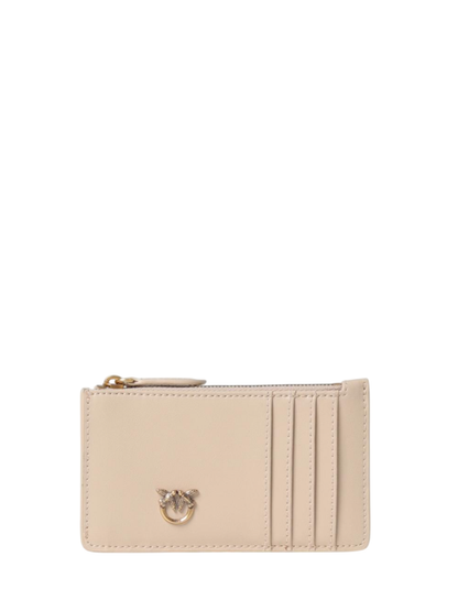 Pinko portacarte Airone in pelle beige oro