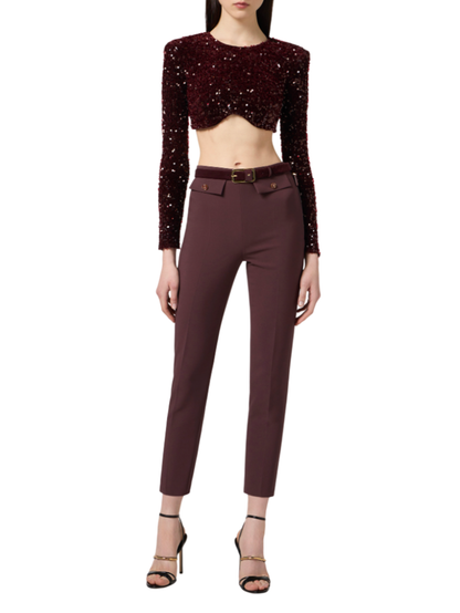 Elisabetta Franchi pantaloni slim in crepe borgogna
