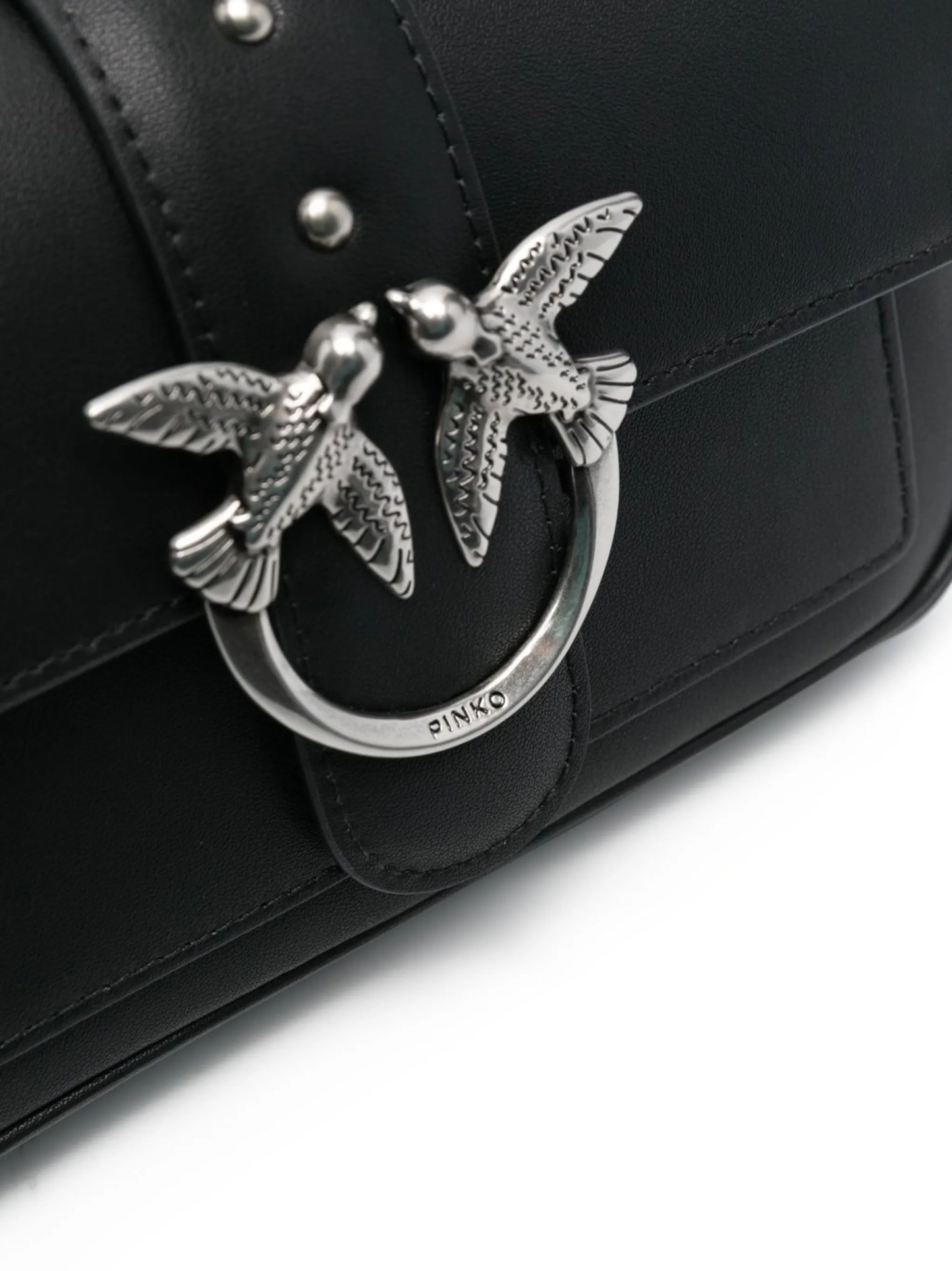 Pinko borsa a tracolla Love One Pocket in pelle con borchie nero argento