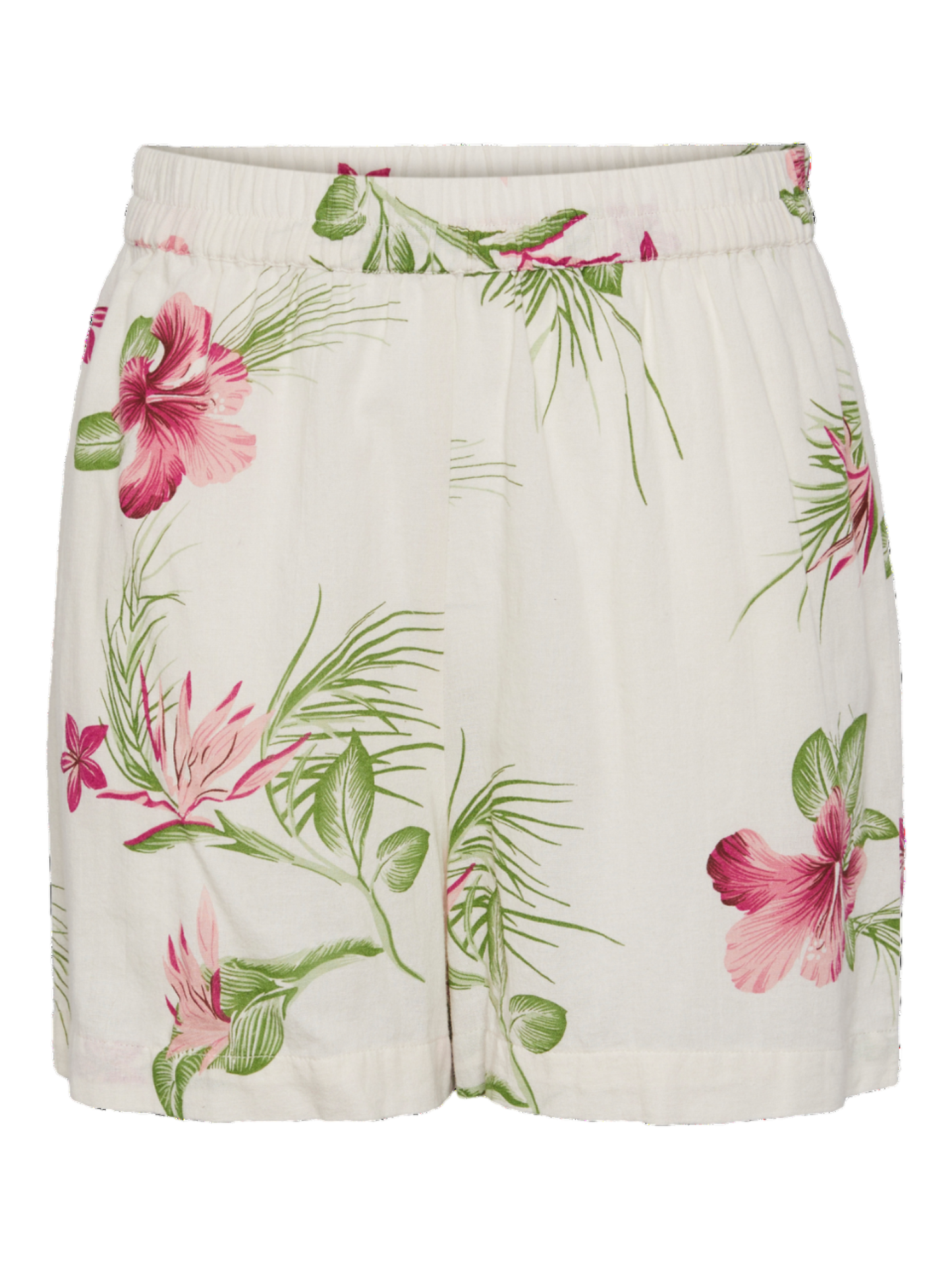 Pieces shorts in tessuto con fantasia florelae beige