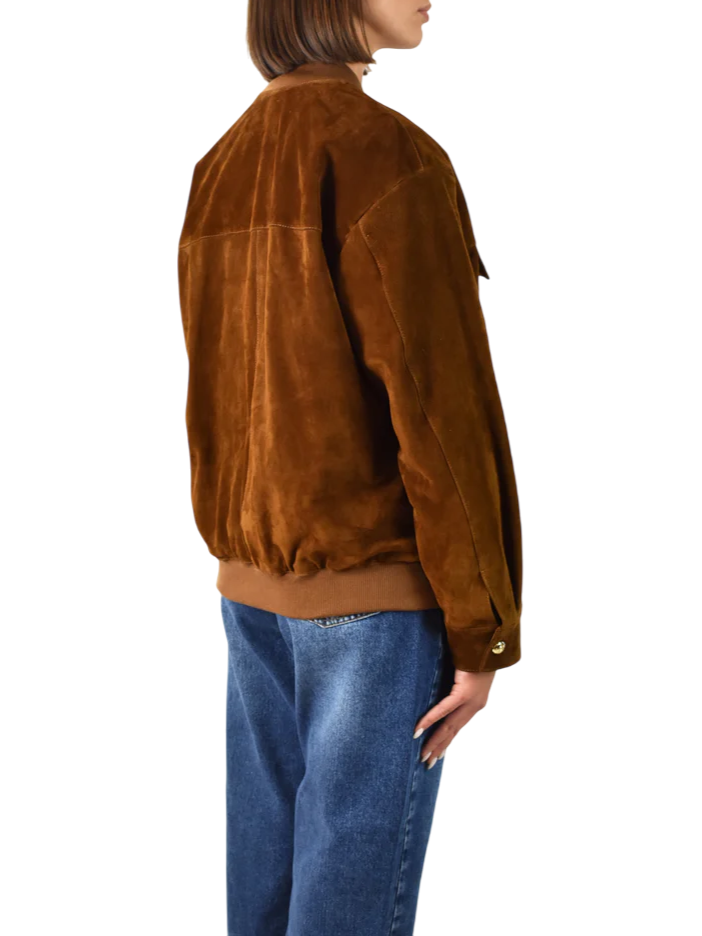 Vicolo giubbino bomber in pelle scamosciata marrone cuoio