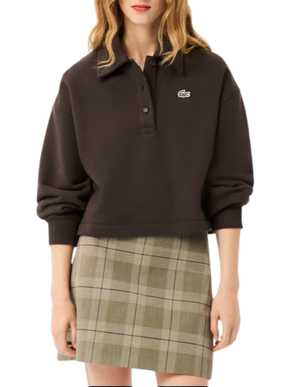 Lacoste polo donna in felpa oversize marrone