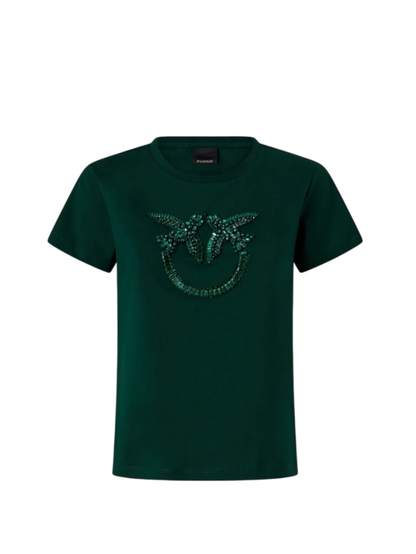 Pinko T-shirt Quentin con logo gioiello verde
