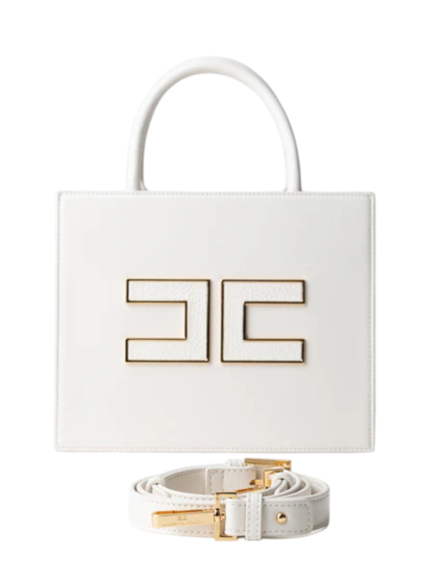 Elisabetta Franchi borsa tote piccola con logo avorio