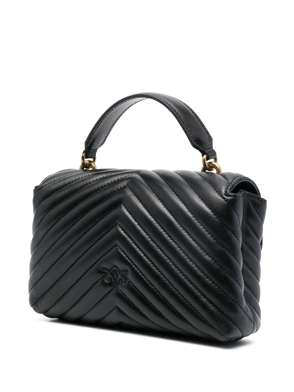 Pinko Love Bag Lady Puff Mini Tasche aus schwarzem und goldfarbenem Chevron-Leder