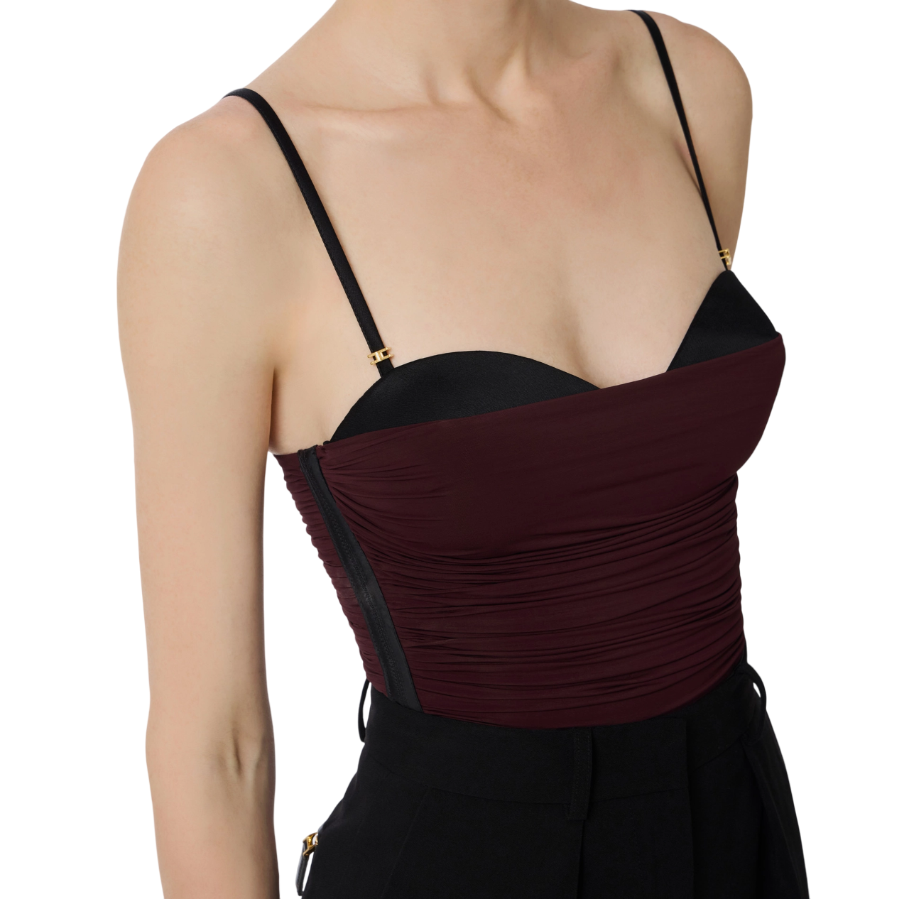 Elisabetta Franchi body con drappeggi borgogna nero