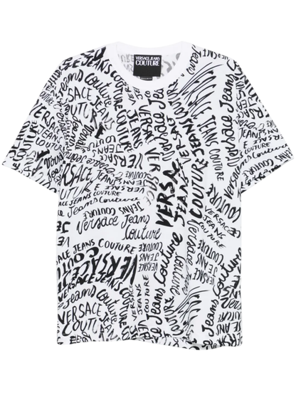 Versace Jeans Couture T-shirt maniche corte con logo all over bianco
