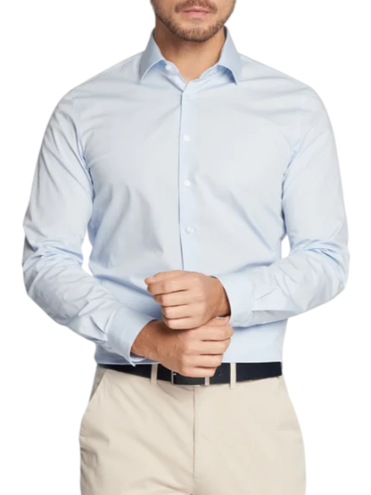 Calvin Klein camicia manica lunga con logo ricamato celeste