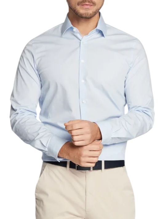 Calvin Klein camicia manica lunga con logo ricamato celeste