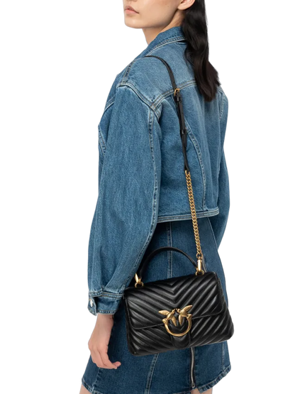 Pinko Love Bag Lady Puff Mini Tasche aus schwarzem und goldfarbenem Chevron-Leder