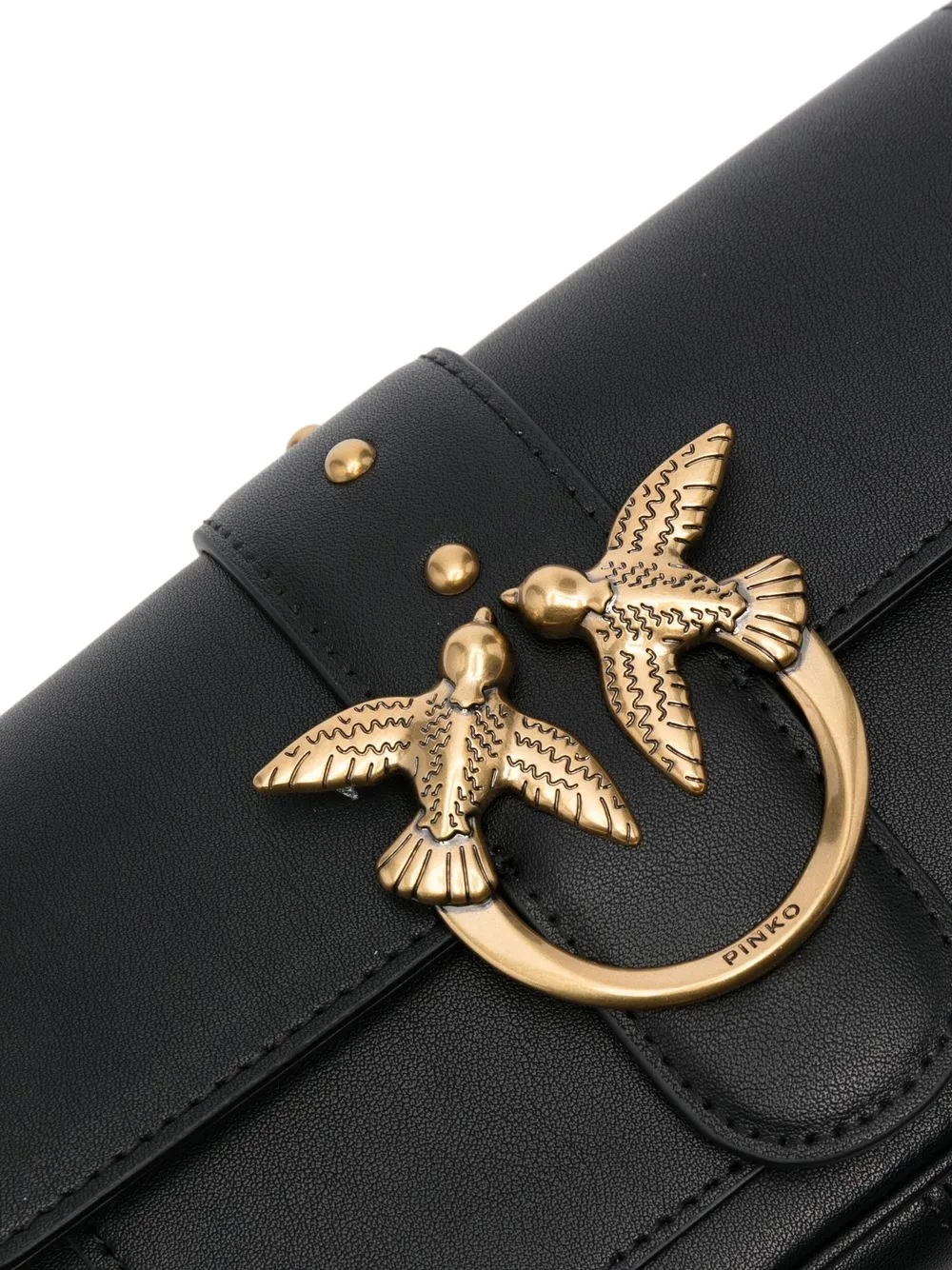 Pinko borsa a tracolla Love One Pocket in pelle con borchie nero oro