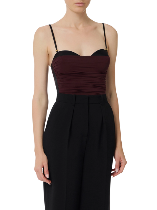 Elisabetta Franchi body con drappeggi borgogna nero