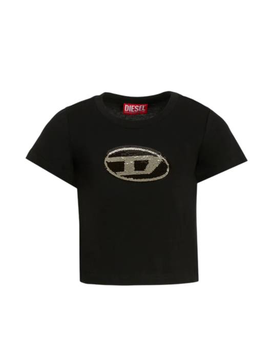 Diesel T-shirt manica corta con logo paillettes nero