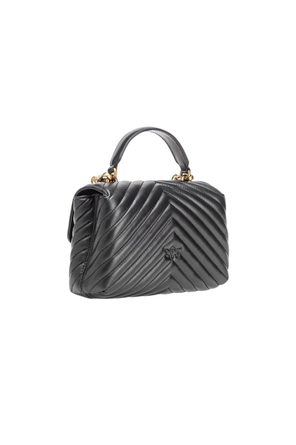 Pinko Love Bag Lady Puff Mini Tasche aus schwarzem und goldfarbenem Chevron-Leder