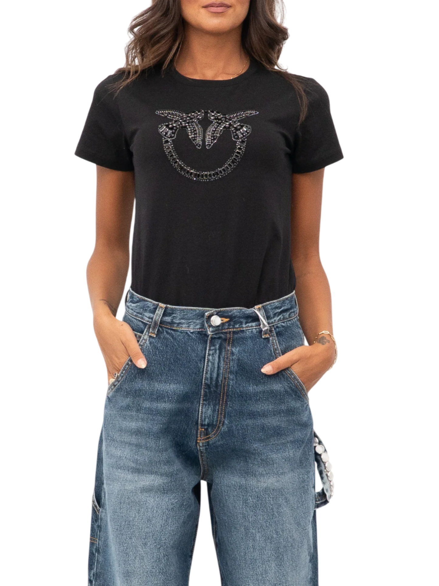 Pinko T-shirt Quentin con logo gioiello nero