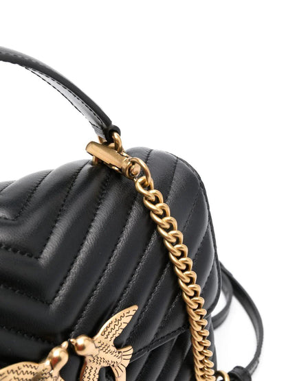 Pinko Love Bag Lady Puff Mini Tasche aus schwarzem und goldfarbenem Chevron-Leder