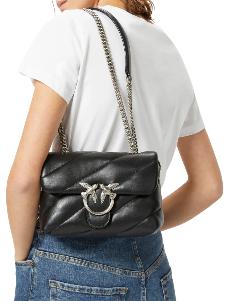 Pinko borsa Love Bag Mini Puff in pelle trapuntata nero argento