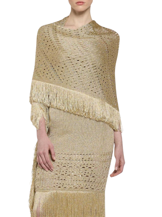 Simona Corsellini scialle traforato lurex con frange oro