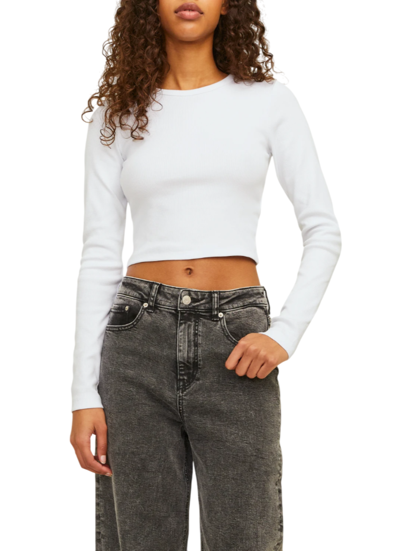 Jjxx T-shirt manica lunga a costine bianco