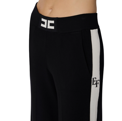 Elisabetta Franchi pantaloni palazzo in maglia con logo nero