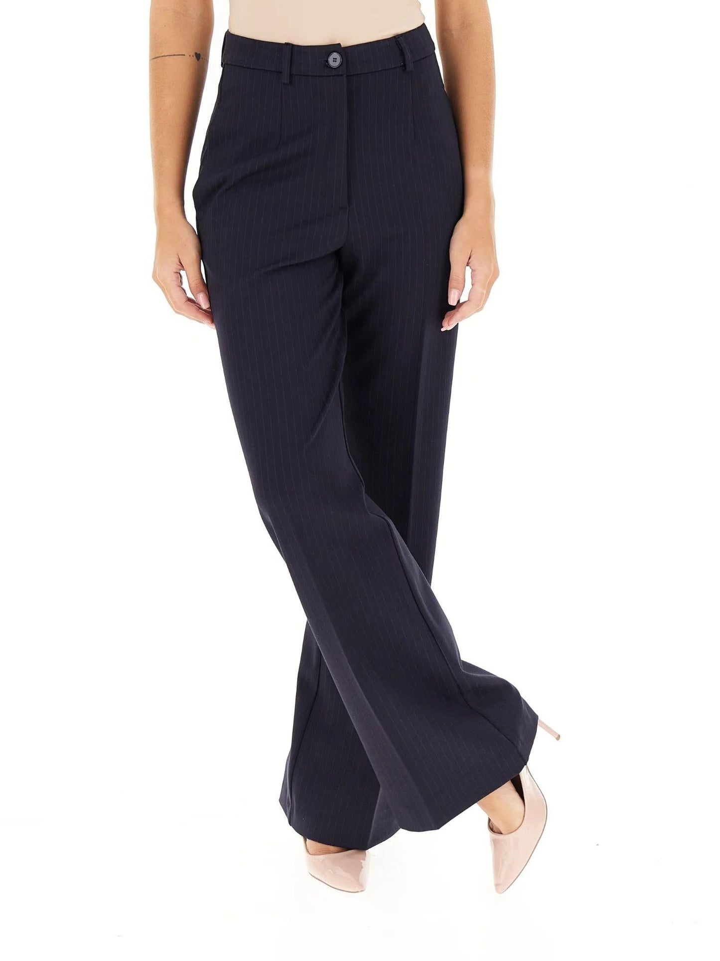 Vicolo pantaloni palazzo gessati blu