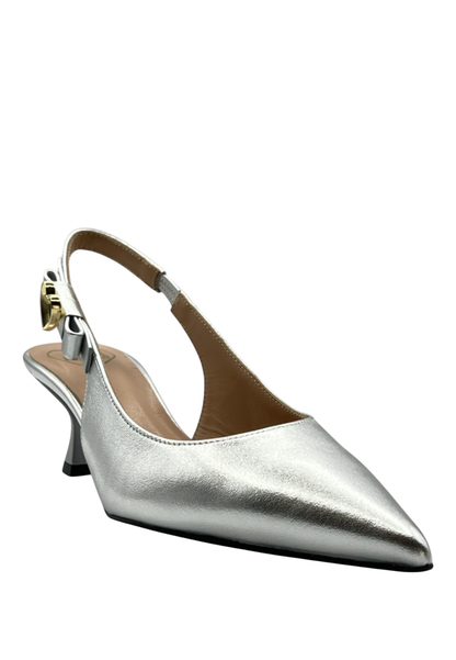 Love Moschino decollete slingback in pelle laminata argento