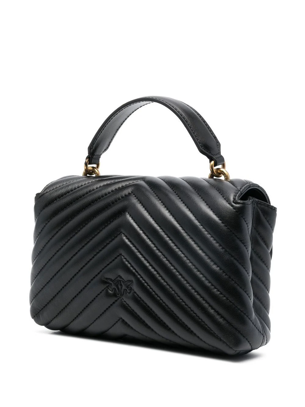 Pinko Love Bag Lady Puff Mini Tasche aus schwarzem und goldfarbenem Chevron-Leder