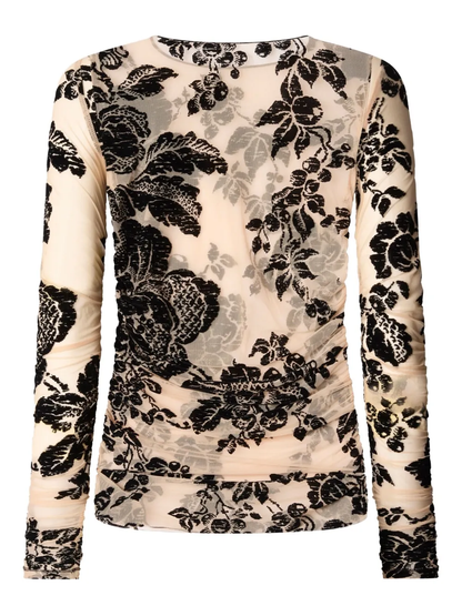 Pinko top Puzzle in tulle floreale flock beige nero