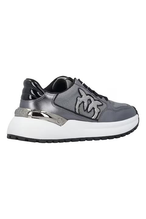 Pinko sneakers Gem in mesh e nappa laminata argento