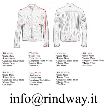 Giacca Biker In Vera Pelle Blu Medio Uomo Slim Cuciture Frontali Rindway